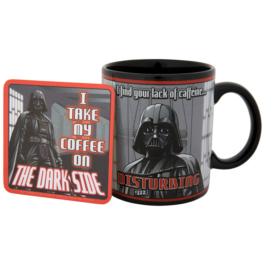 Darth Vader I Take My Coffee On The Dark Side Ceramic Mug w/ Coaster Image 1