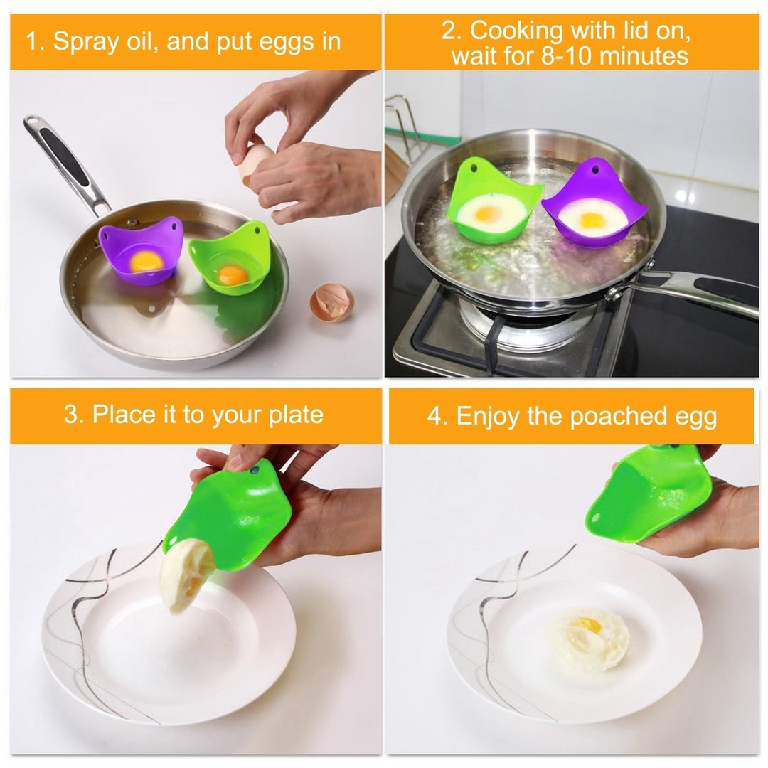 4 Pack Egg Poachers Silicond Egg Poaching Cups Non-Stick Poached Egg Maker for Microwave Stovetop Egg Cooking Image 4