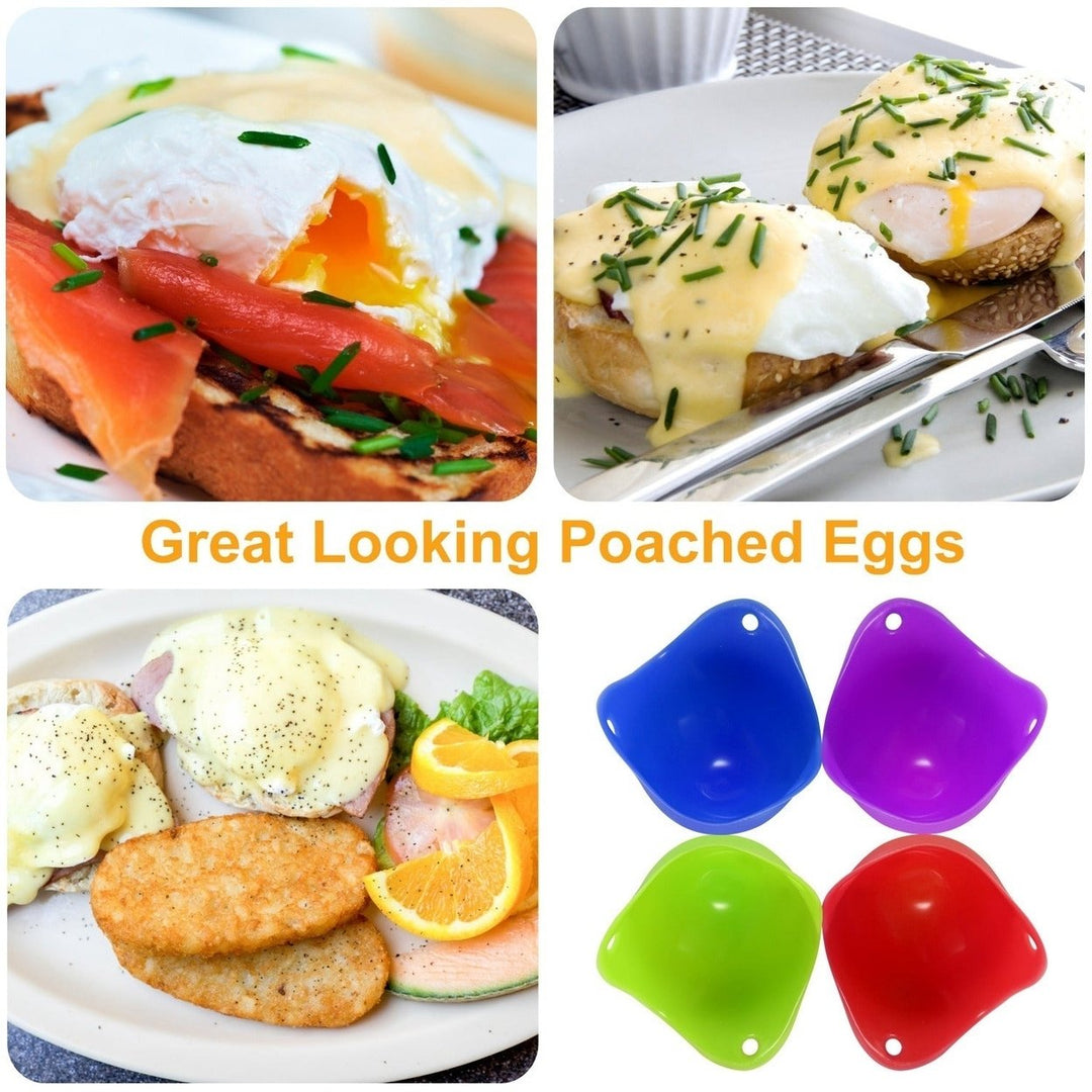 4 Pack Egg Poachers Silicond Egg Poaching Cups Non-Stick Poached Egg Maker for Microwave Stovetop Egg Cooking Image 6