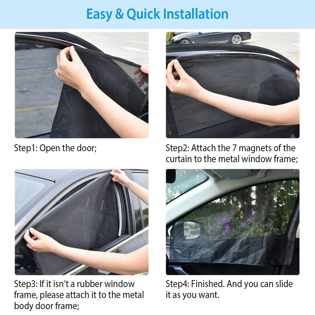 4Pcs Front Rear Car Window Magnet Covers Breathable Mesh Sun Shade Privacy Curtain Heat Insulated UV Protection Car Image 3