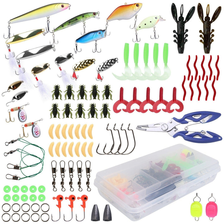 101Pcs Fishing Lures Kit Soft Plastic Fishing Baits Set Spoon Fishing Gear Tackle with Soft Worms Crankbaits Box Image 1