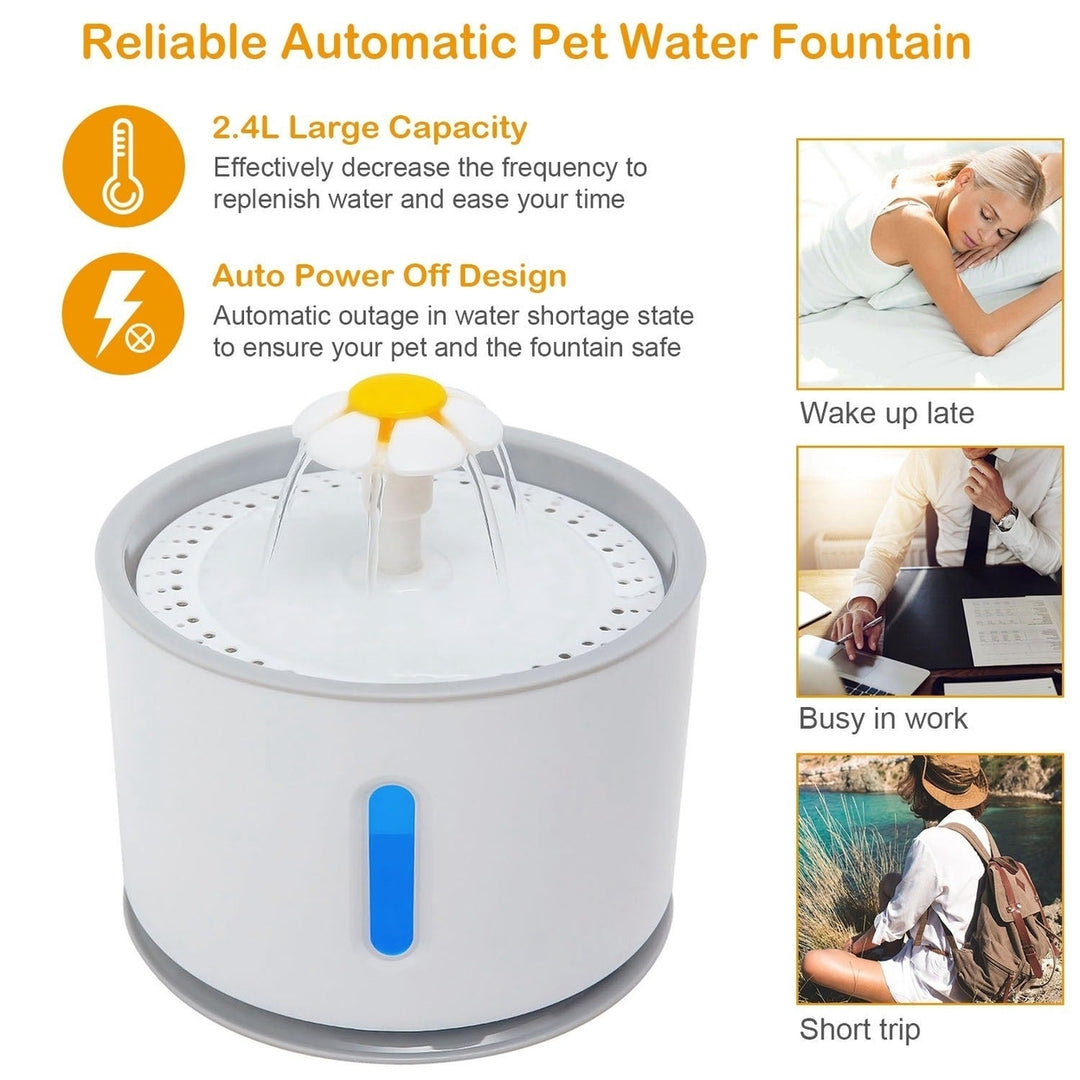 2.4L Automatic Dog Cat Water Fountain Electric LED Pet Flower Water Dispenser Ultra Silent Health Cat Waterer Auto Off Image 4