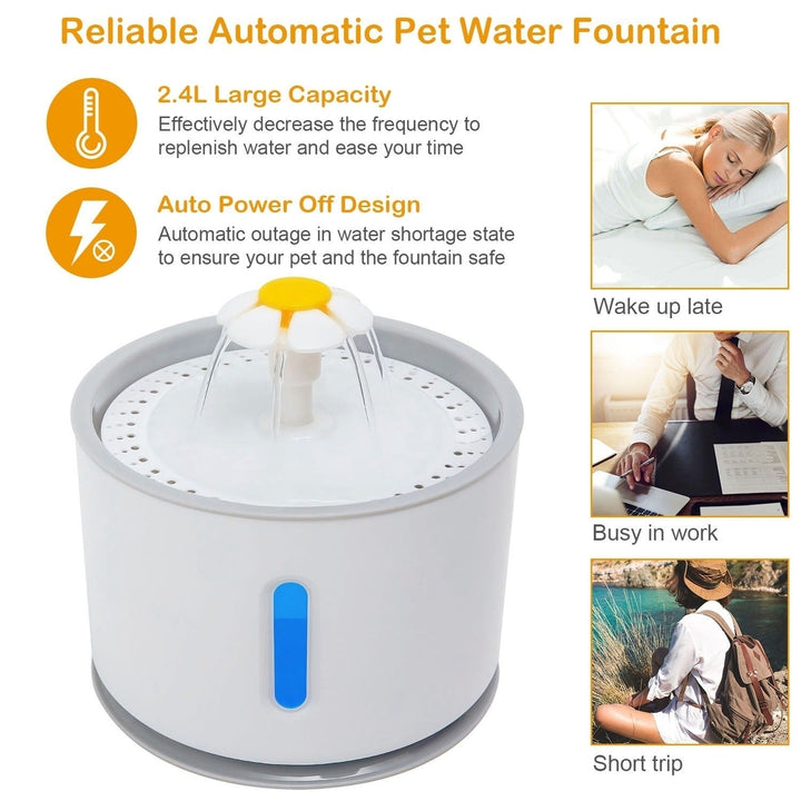 2.4L Automatic Dog Cat Water Fountain Electric LED Pet Flower Water Dispenser Ultra Silent Health Cat Waterer Auto Off Image 4