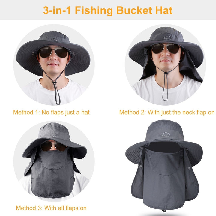 Fishing Bucket Hat Wide Brim Breathable Unisex Hat Sunlight-proof Removable Neck Face Fishing Cap For Fishing Hiking Image 4