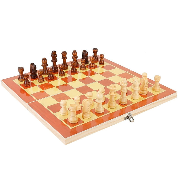 Folding Board Game Set Portable Travel Wooden Chess Set with Wooden Crafted Pieces Chessmen Storage Box Image 1