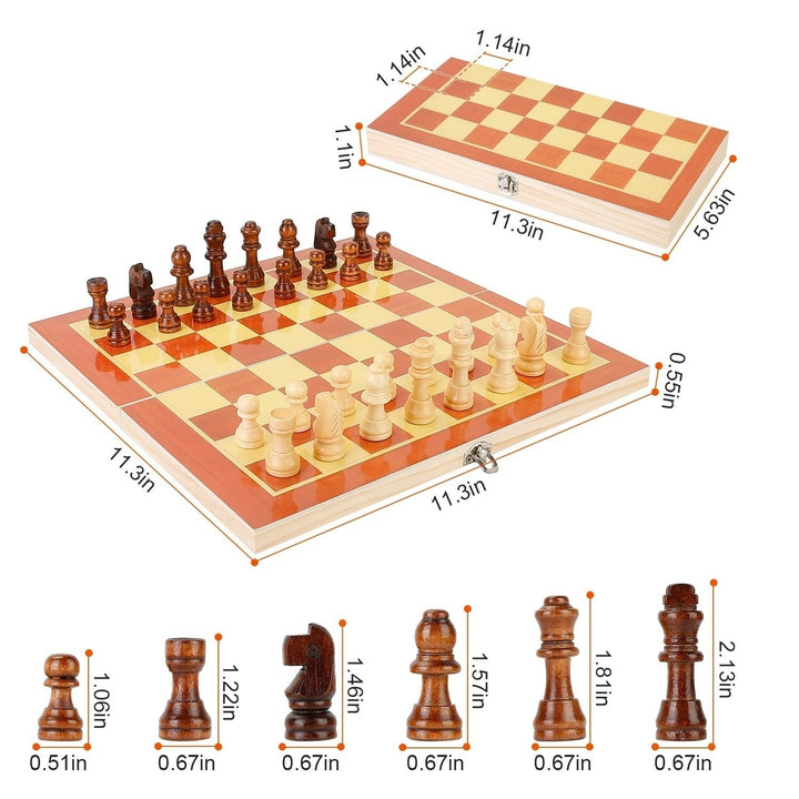 Folding Board Game Set Portable Travel Wooden Chess Set with Wooden Crafted Pieces Chessmen Storage Box Image 2