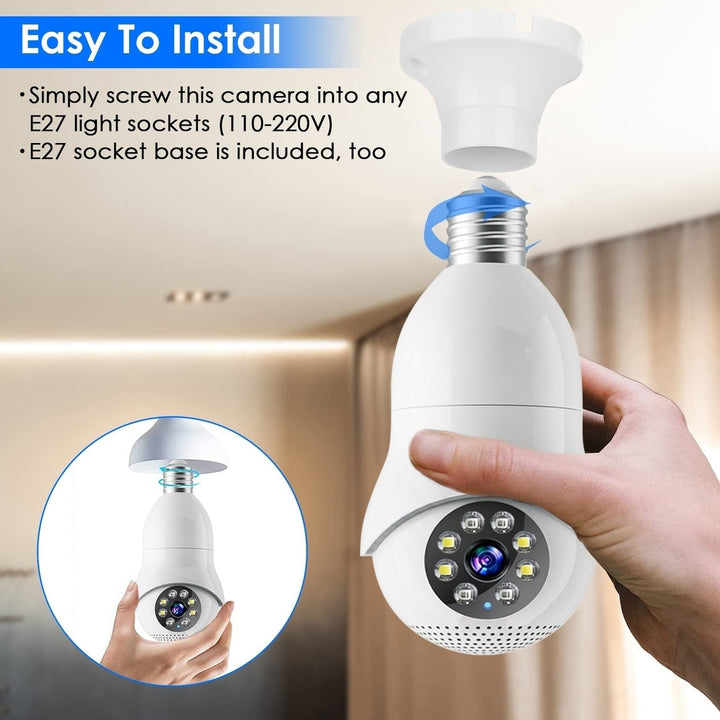 E27 WiFi Bulb Camera 1080P FHD WiFi IP Pan Tilt Security Surveillance Camera with Two Way Audio Night Vision Flood Light Image 2