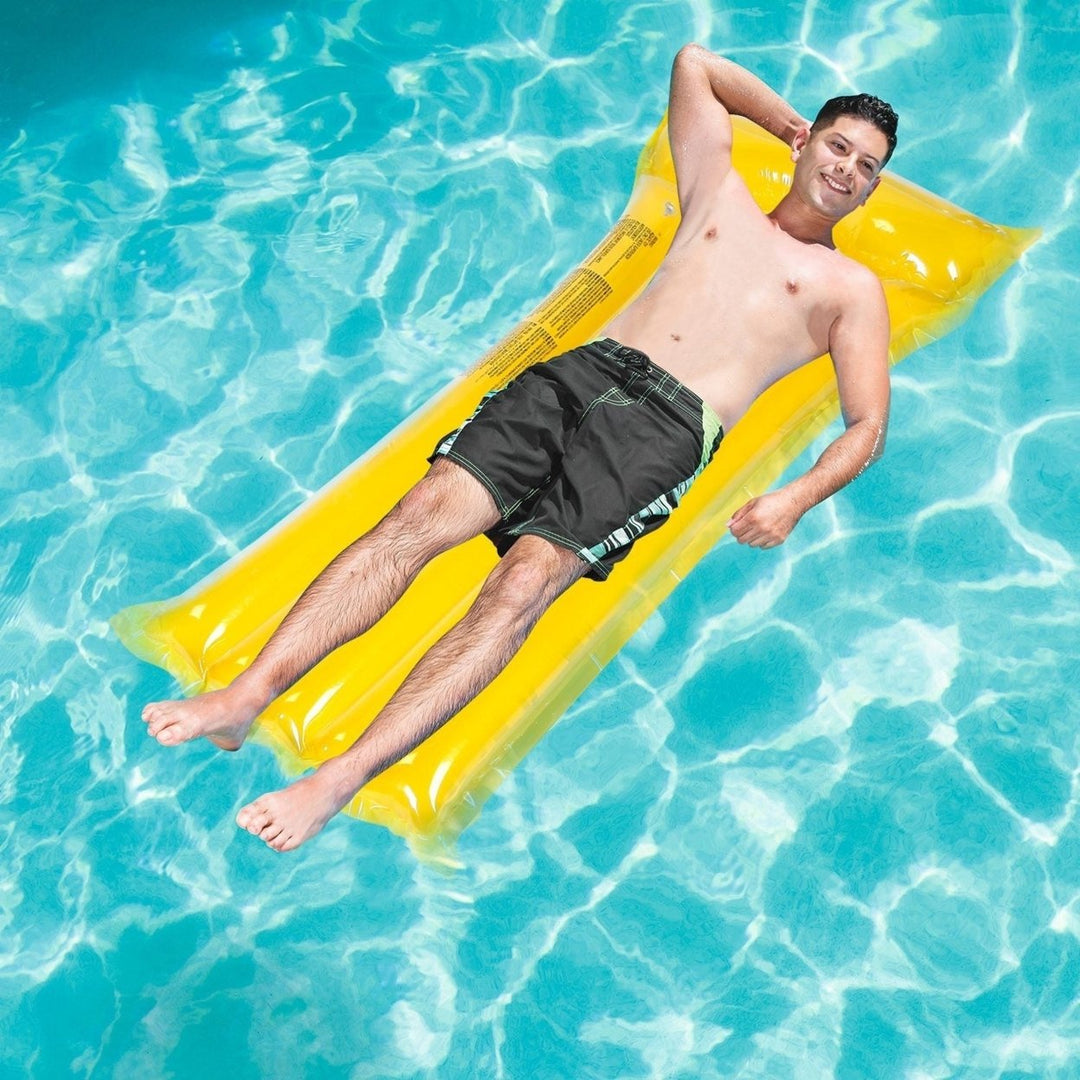 Inflatable Pool Float Raft Foldable Float Lounge Chair Swimming Pool Water Mat with Pillow Air Mat Mattress Image 1