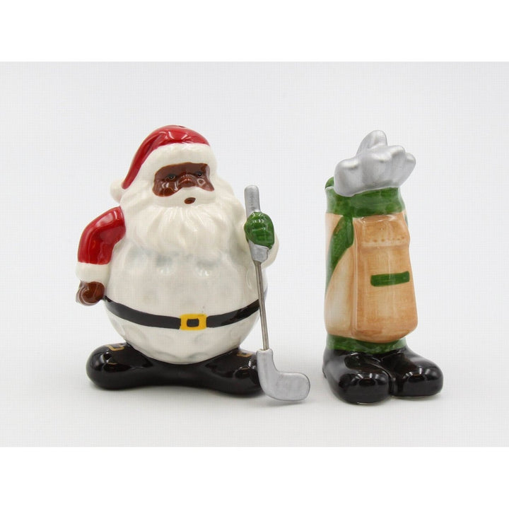 Ceramic African American Golfing Santa Christmas Salt and Pepper Shakers Set Image 2