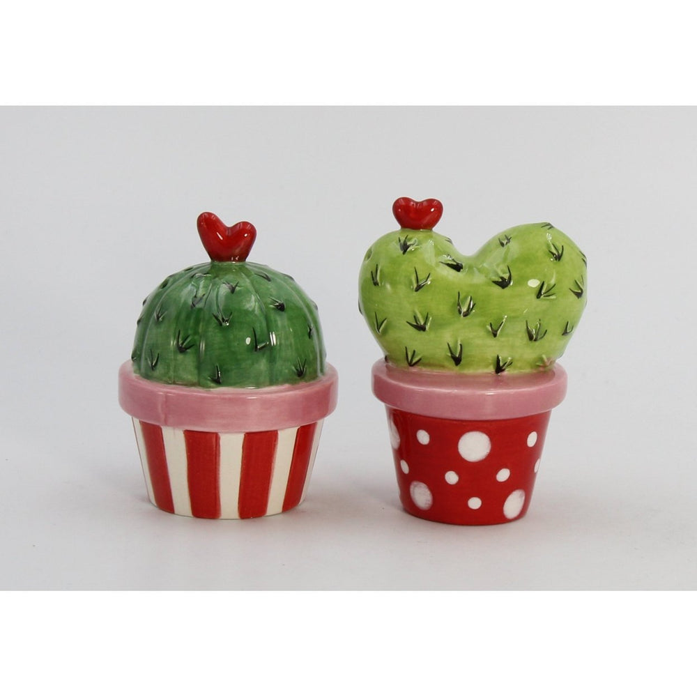 Ceramic Cactus Salt and Pepper Shakers Heart Design Image 2