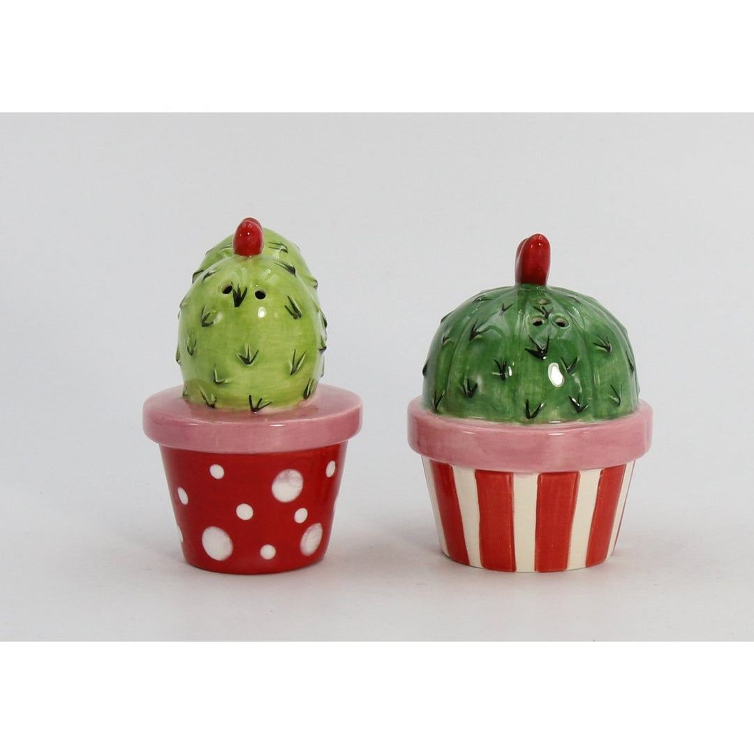 Ceramic Cactus Salt and Pepper Shakers Heart Design Image 3