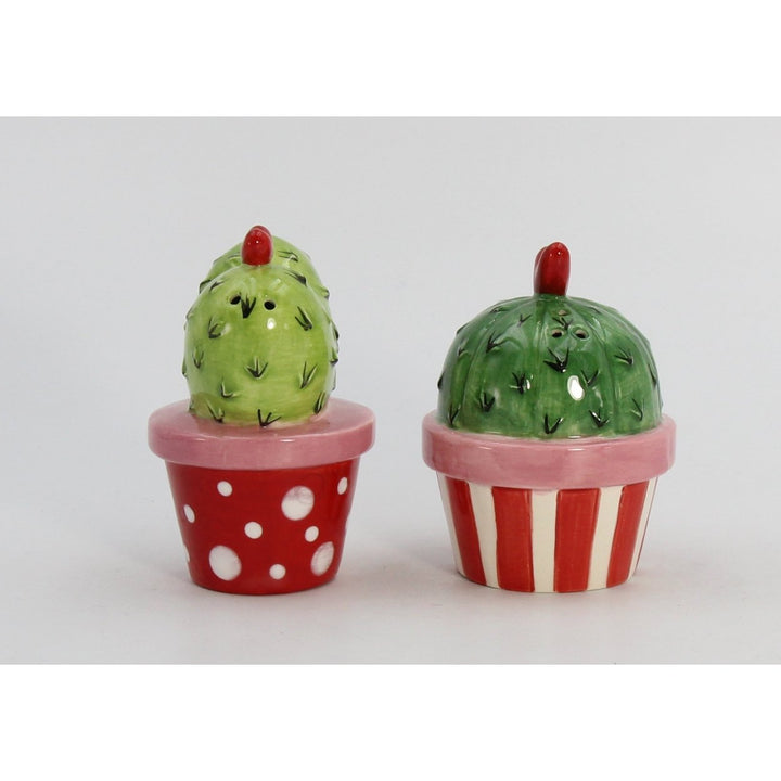 Ceramic Cactus Salt and Pepper Shakers Heart Design Image 3