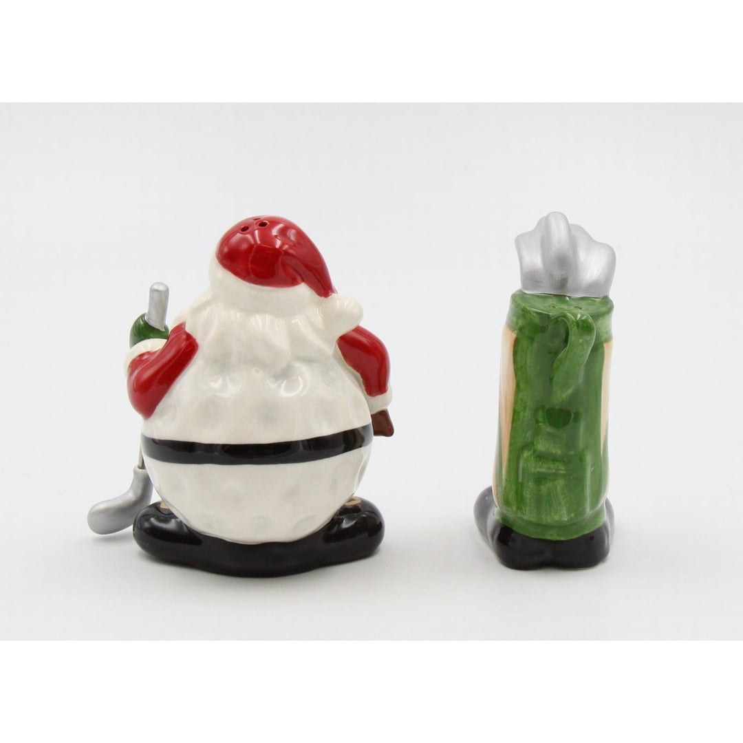 Ceramic African American Golfing Santa Christmas Salt and Pepper Shakers Set Image 3