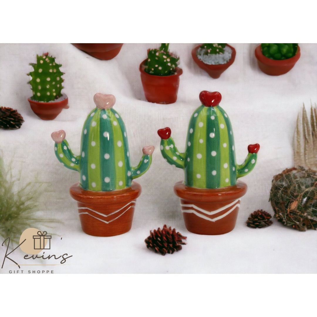 Ceramic Cactus Salt and Pepper Shakers Hand Painted 3.875in Gift Image 1