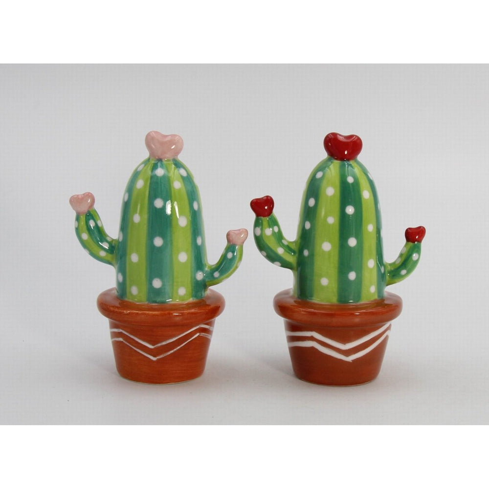 Ceramic Cactus Salt and Pepper Shakers Hand Painted 3.875in Gift Image 2