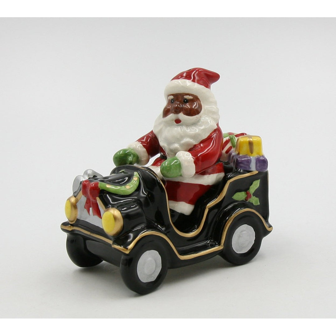 Ceramic African American Santa Claus Salt and Pepper Shakers Car Image 2