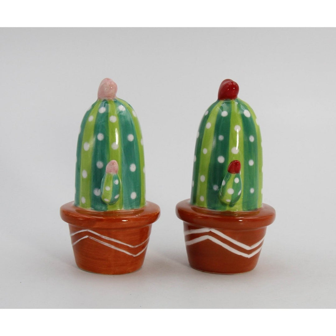 Ceramic Cactus Salt and Pepper Shakers Hand Painted 3.875in Gift Image 3