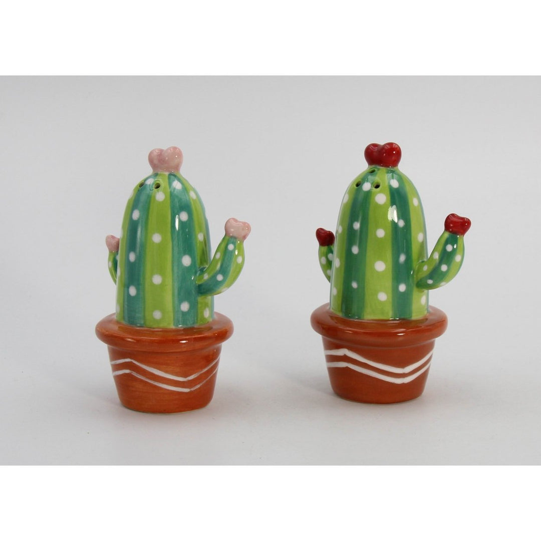 Ceramic Cactus Salt and Pepper Shakers Hand Painted 3.875in Gift Image 4