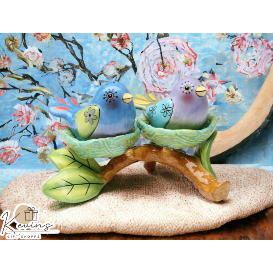 Ceramic Bird Nest Salt and Pepper Shakers Tealight Candle Holders 5.1" Image 1