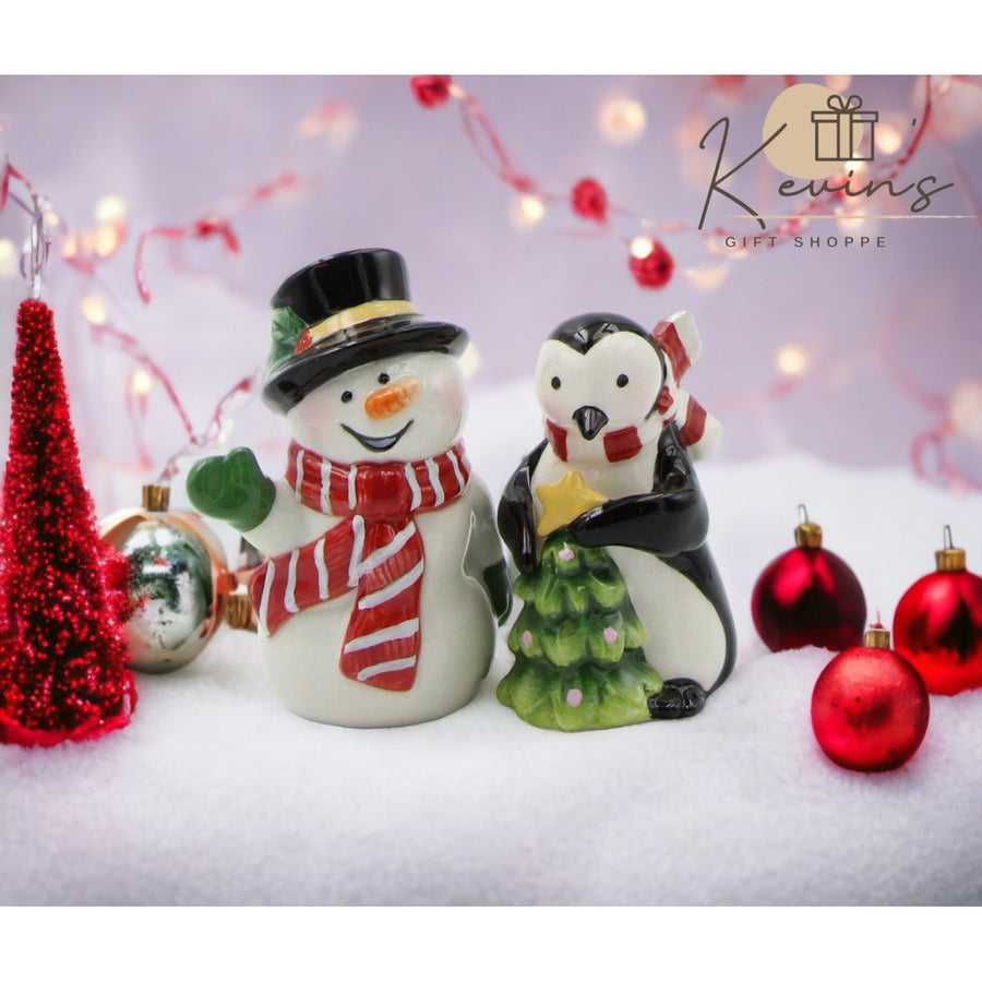 Ceramic Salt and Pepper Shakers Snowman Penguin Christmas Gift Set Image 1