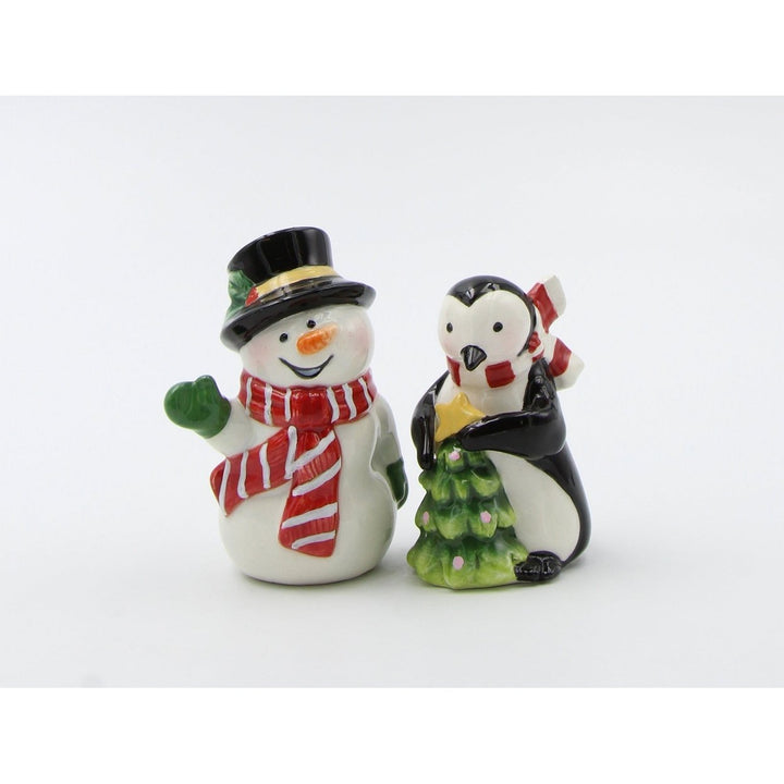 Ceramic Salt and Pepper Shakers Snowman Penguin Christmas Gift Set Image 2