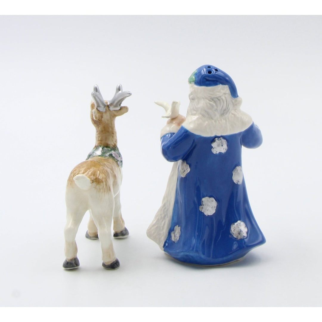 Ceramic Blue Santa Claus Reindeer Salt Pepper Shakers Image 4