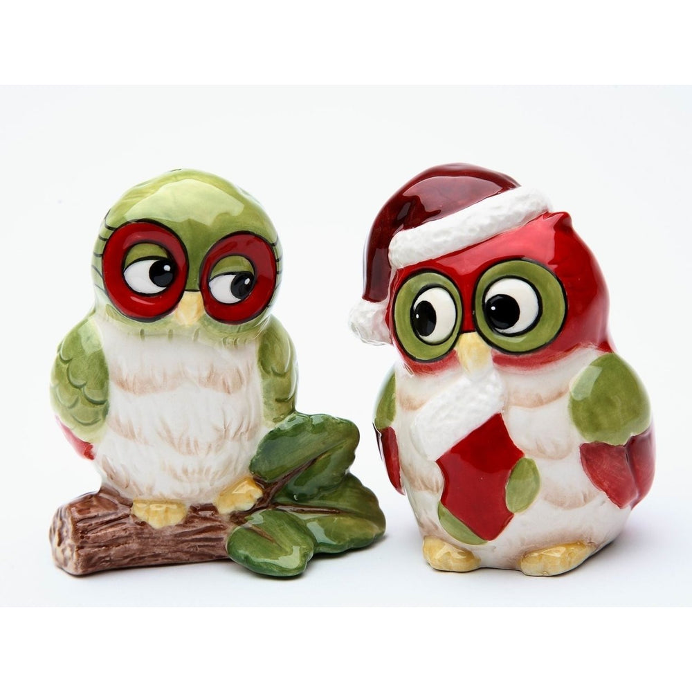 Ceramic Christmas Owl Salt and Pepper Shakers Hand Painted Gift Image 2