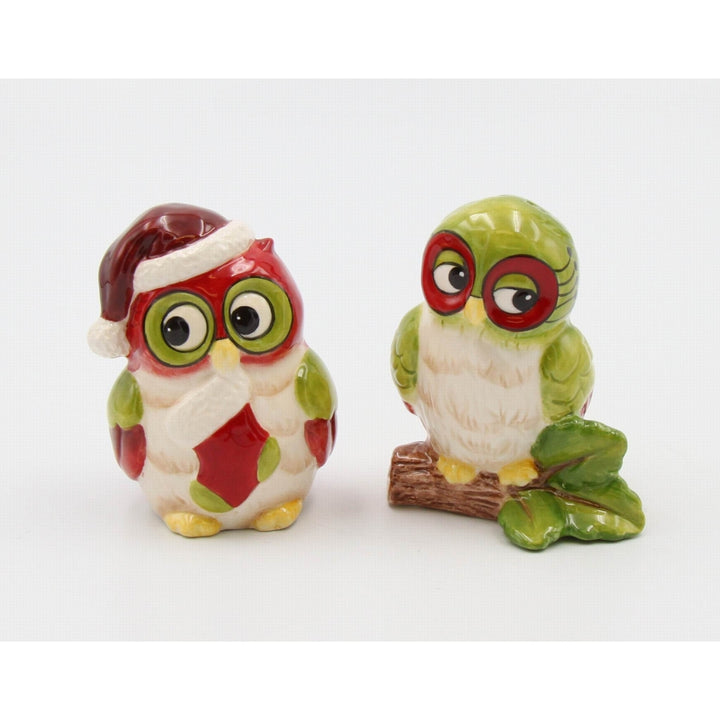 Ceramic Christmas Owl Salt and Pepper Shakers Hand Painted Gift Image 3