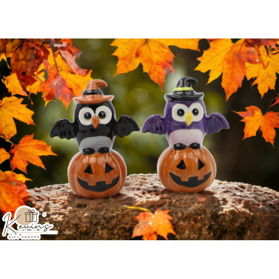 Ceramic  Owl Witches Sitting on Pumpkins Salt and PepperHome DcorKitchen DcorFall Dcor Image 1