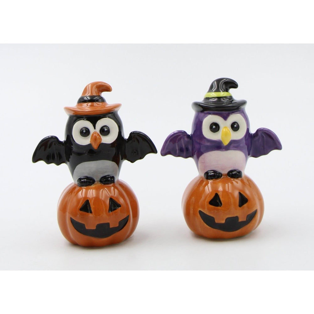 Ceramic  Owl Witches Sitting on Pumpkins Salt and PepperHome DcorKitchen DcorFall Dcor Image 2