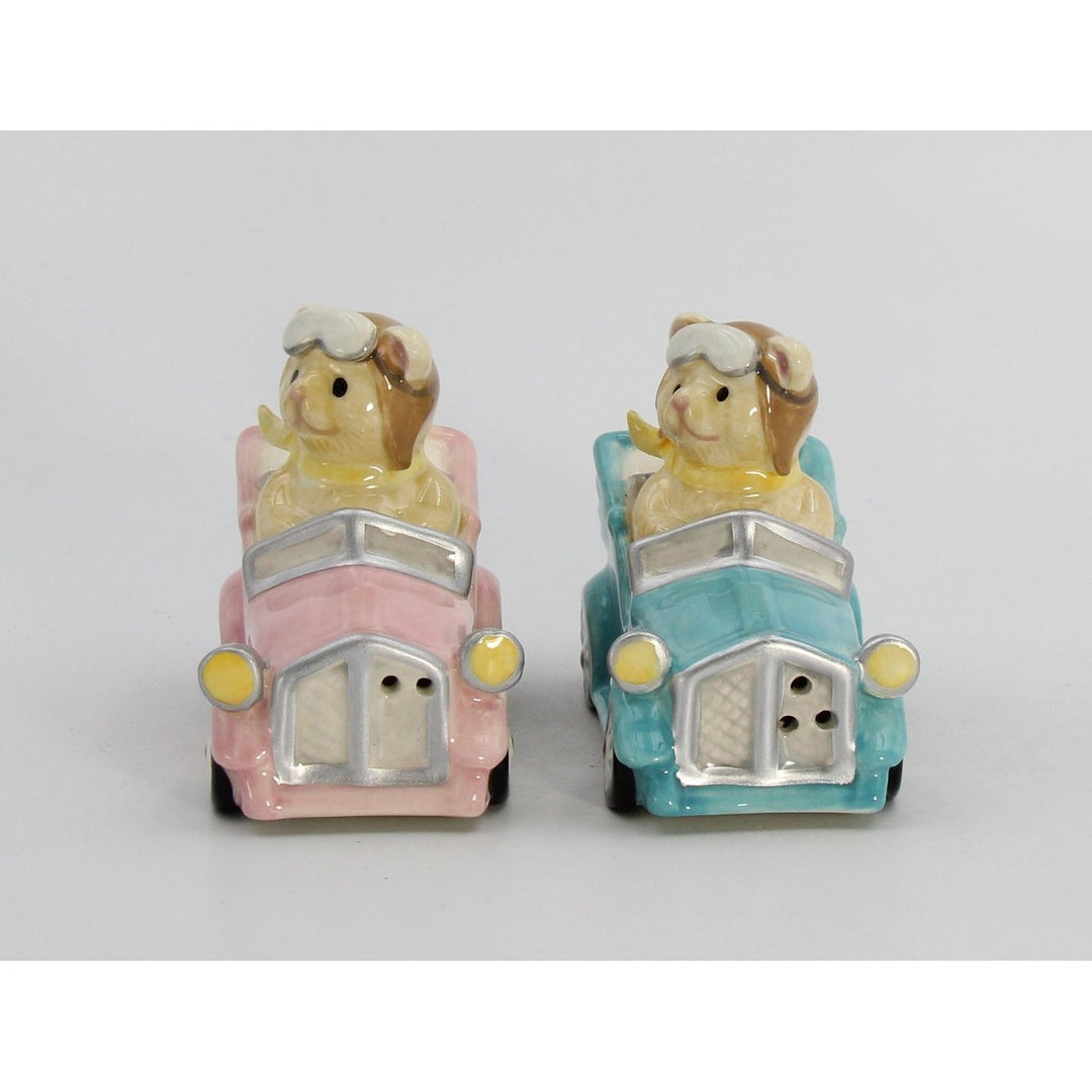 Ceramic Teddy Bear Couple Driving Car Salt and Pepper Shakers 3.875 Inch Image 3