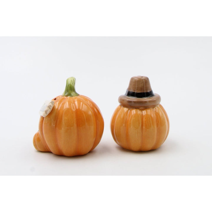 Ceramic Pumpkins with Pilgrim Hat Salt and Pepper Shakers Gift 2 pcs Image 4