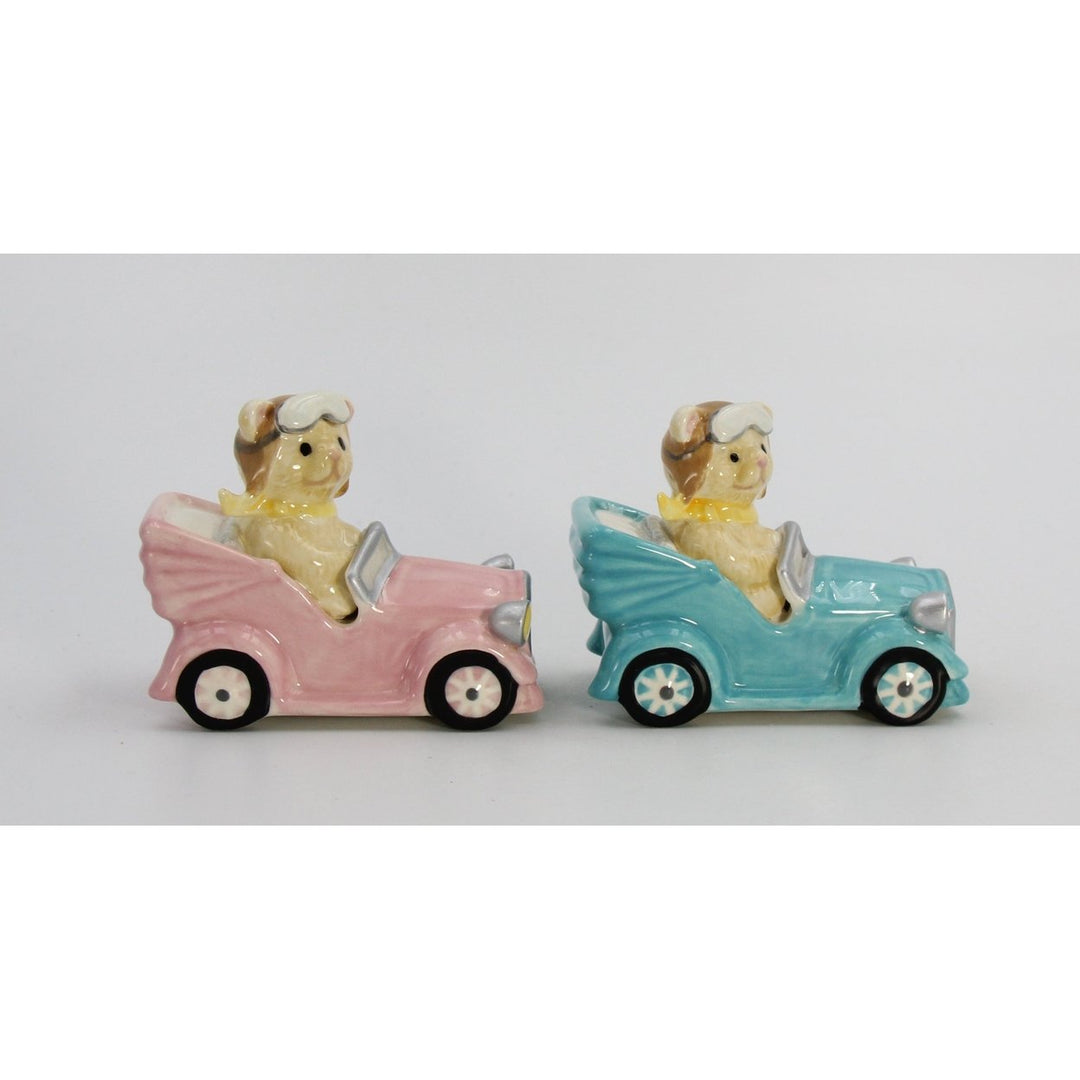 Ceramic Teddy Bear Couple Driving Car Salt and Pepper Shakers 3.875 Inch Image 4