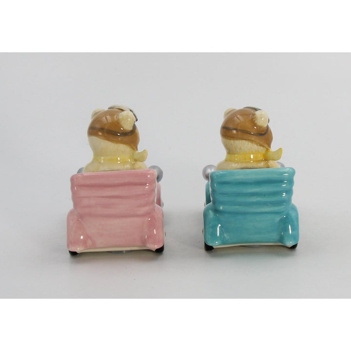 Ceramic Teddy Bear Couple Driving Car Salt and Pepper Shakers 3.875 Inch Image 6