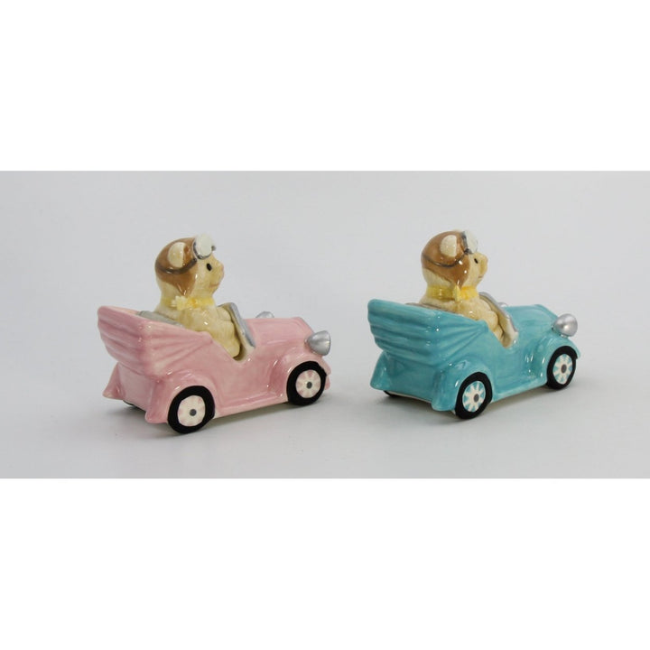 Ceramic Teddy Bear Couple Driving Car Salt and Pepper Shakers 3.875 Inch Image 7