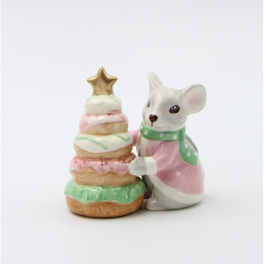 Ceramic Pastel Color Mouse with Donut Tree Salt and Pepper ShakersHome DcorKitchen DcorChristmas Dcor Image 2