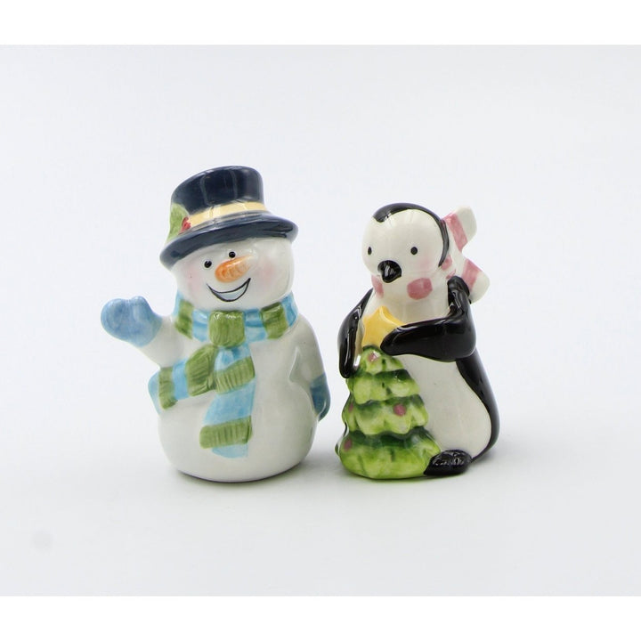 Ceramic Pastel Snowman Penguin Salt Pepper Shakers Image 2