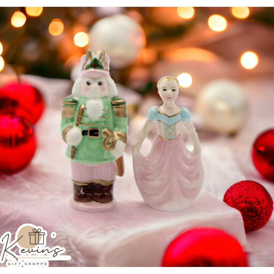 Kevins Gift Shoppe Ceramic Pastel Color Nutcracker and Girl Salt and Pepper Shakers Image 1