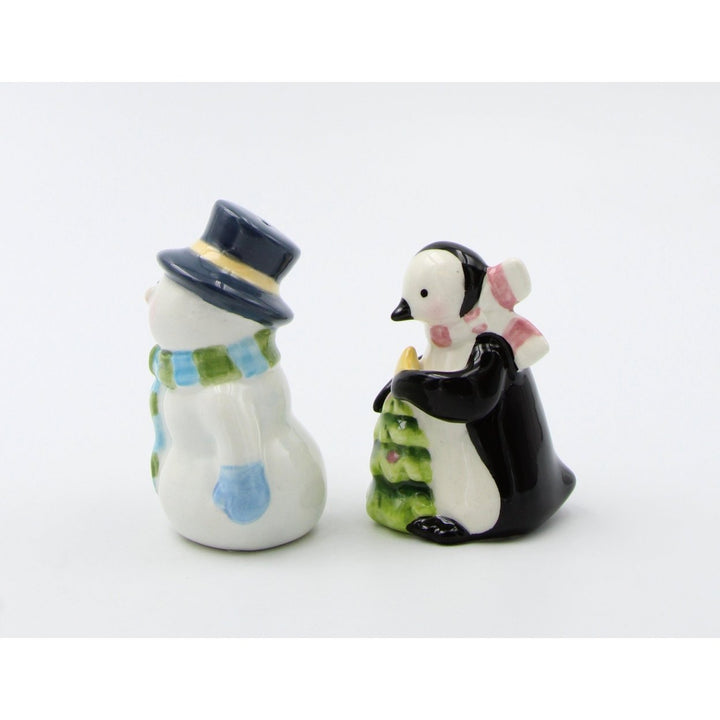 Ceramic Pastel Snowman Penguin Salt Pepper Shakers Image 3