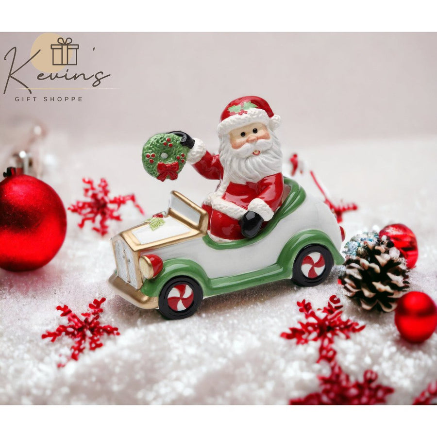 Ceramic Santa Driving Car Salt and Pepper Shakers 4.25" Holiday Image 1