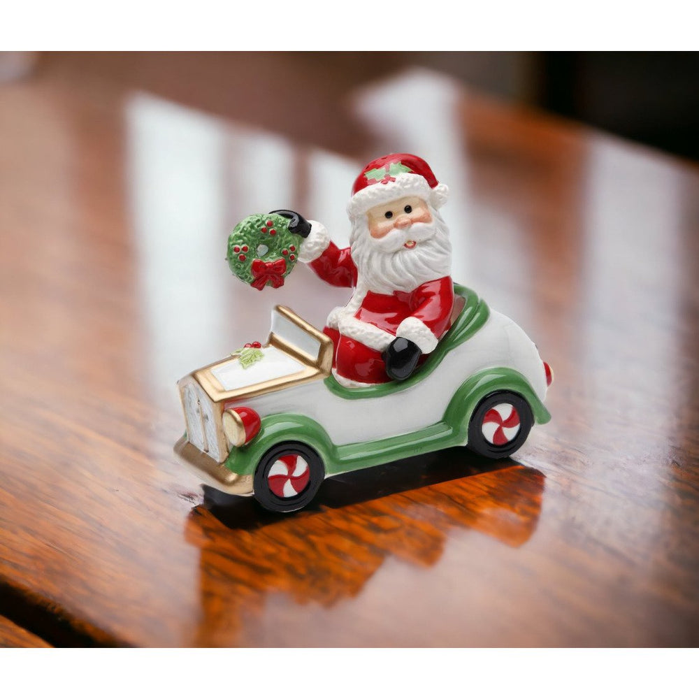 Ceramic Santa Driving Car Salt and Pepper Shakers 4.25" Holiday Image 2