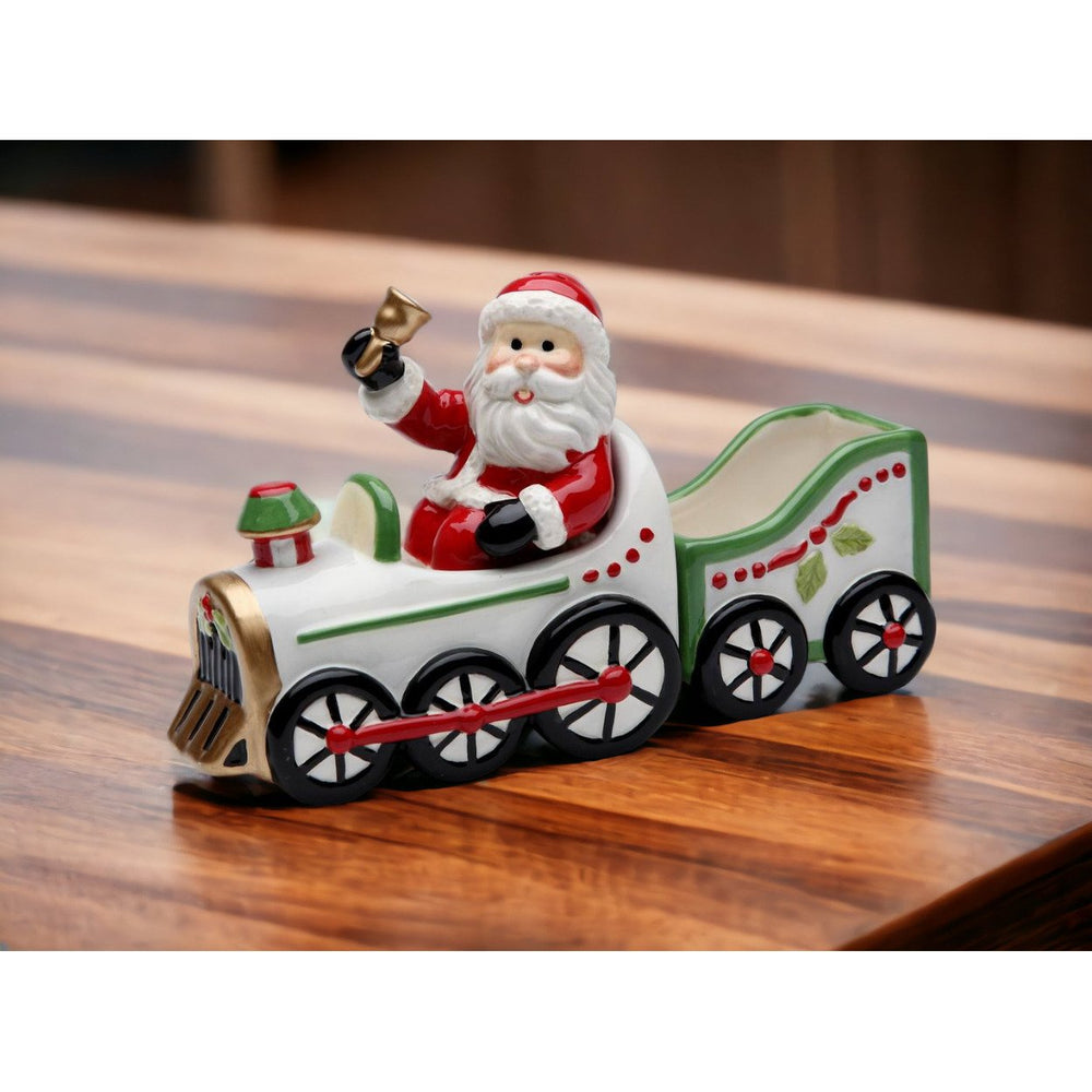 Ceramic Santa Driving Train Salt and Pepper Shakers with Sugar Pack Holder 6.25" Image 2