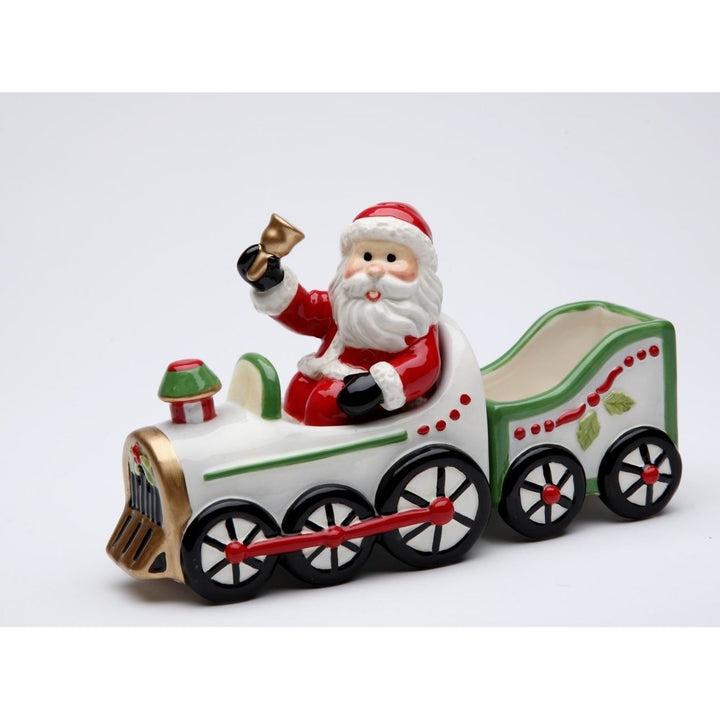 Ceramic Santa Driving Train Salt and Pepper Shakers with Sugar Pack Holder 6.25" Image 3