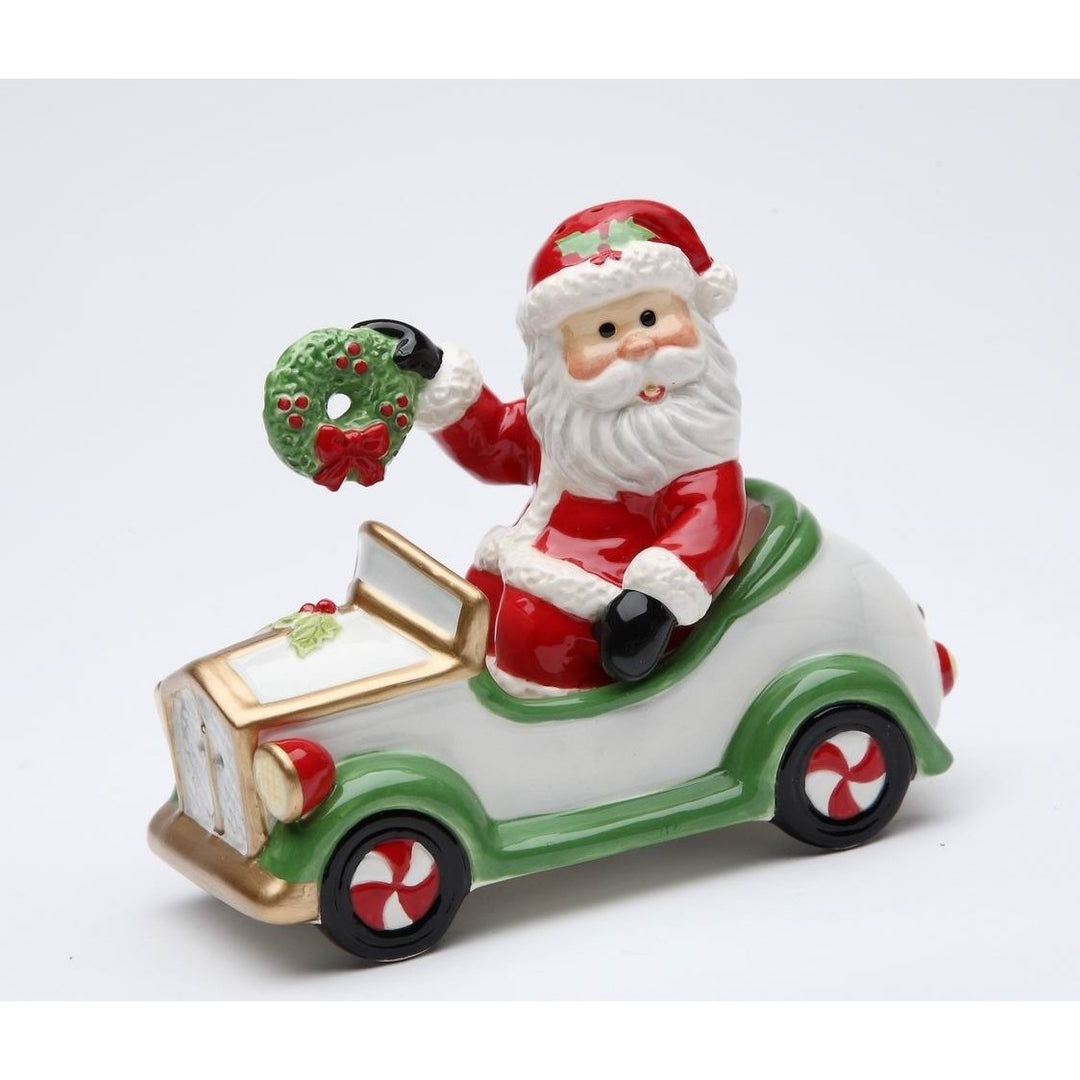 Ceramic Santa Driving Car Salt and Pepper Shakers 4.25" Holiday Image 3