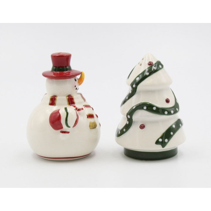 Ceramic Snowman Christmas Tree Salt and Pepper Shakers Gift Set Image 3