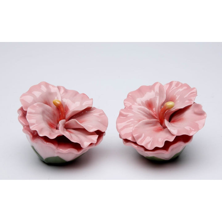 Ceramic Hibiscus Flower Salt and Pepper Shakers 2.5 Inch Gift Image 3