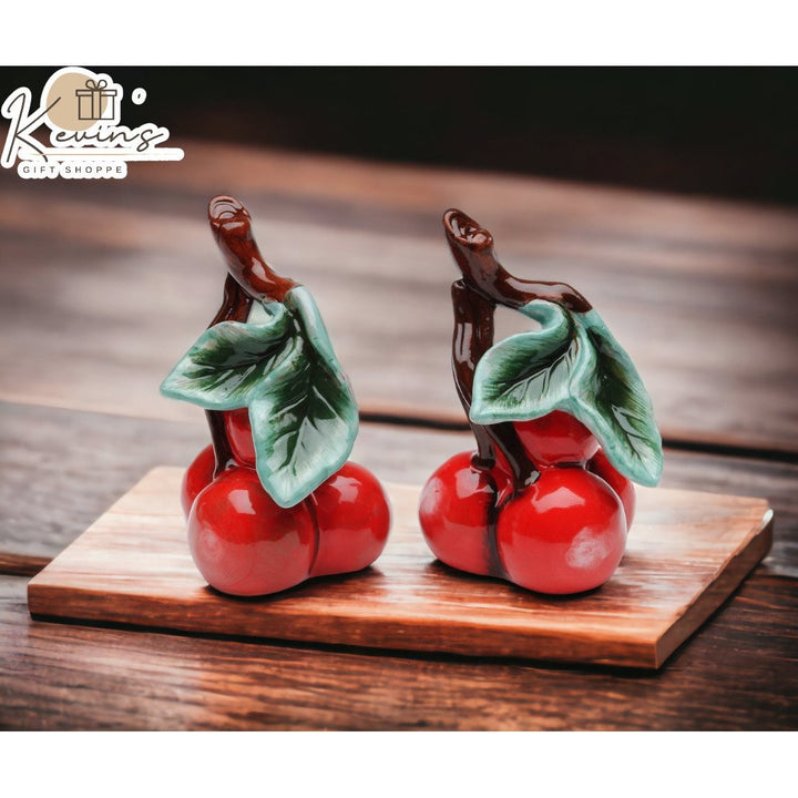 Ceramic Cherry Salt and Pepper Shakers 3 Hand Painted Image 1