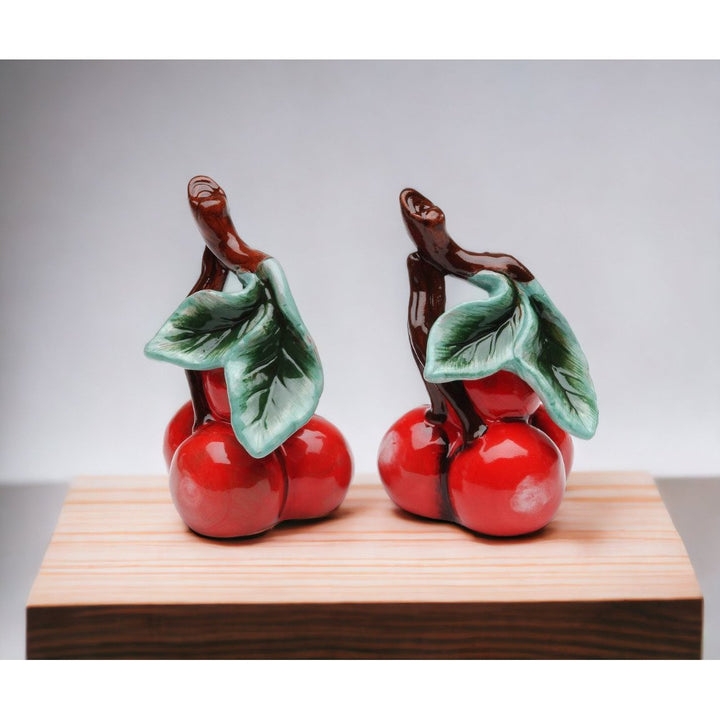 Ceramic Cherry Salt and Pepper Shakers 3 Hand Painted Image 2