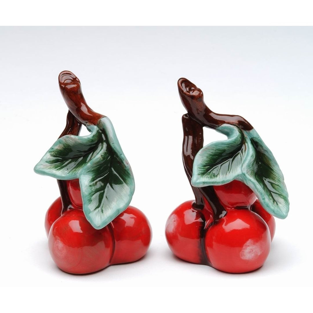 Ceramic Cherry Salt and Pepper Shakers 3 Hand Painted Image 3