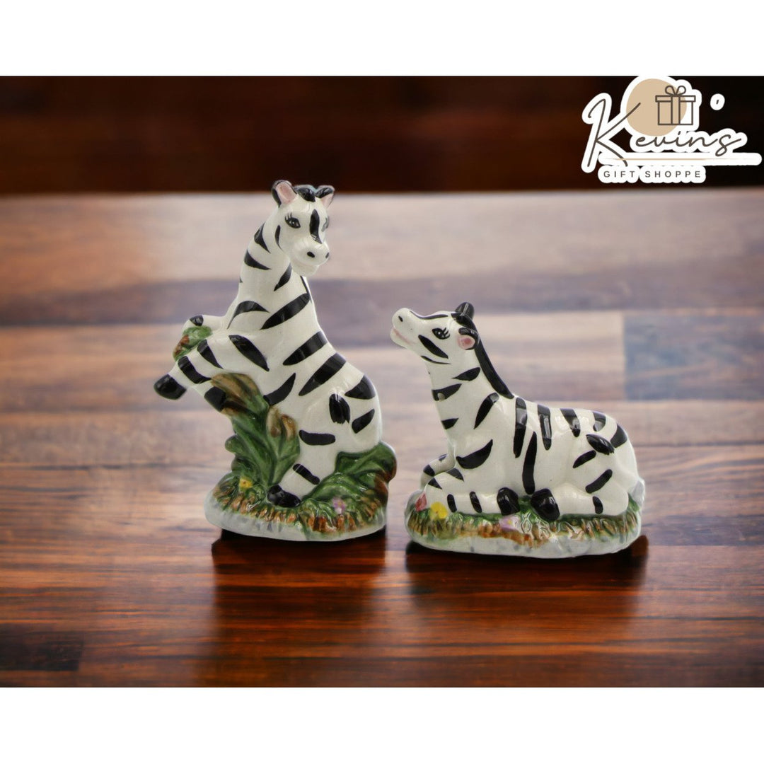 Ceramic Zebra Salt and Pepper Shakers Hand Painted Image 1